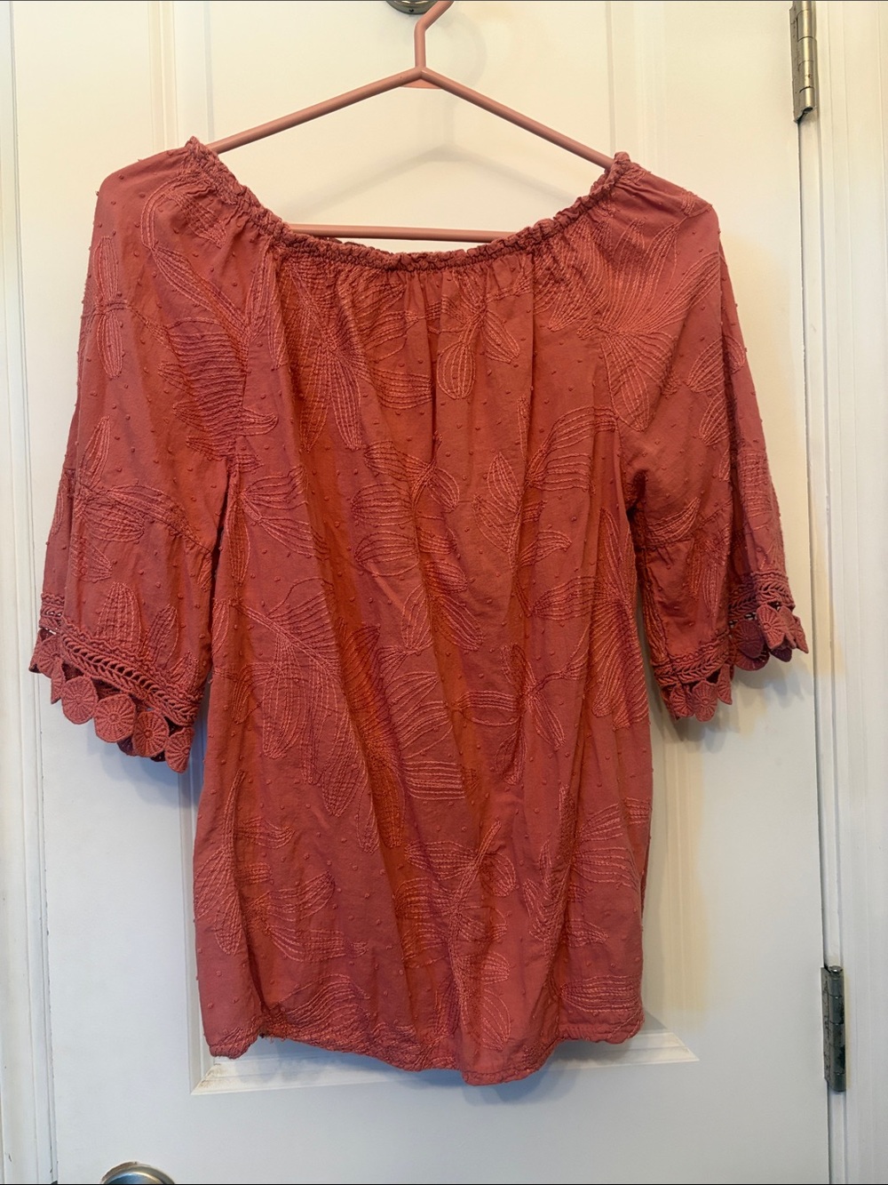Off-Shoulder Textured Blouse in Dusty Rose
